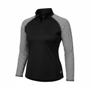 JoFit Women’s Size Large Long Sleeve black stripe golf performance 1/4 zip Top
